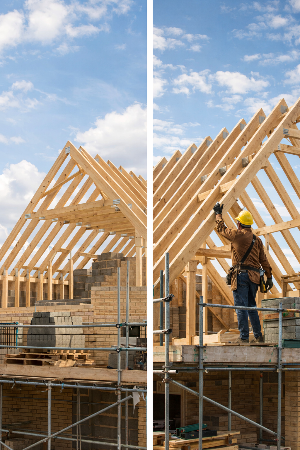 Metal roofing panel installation close-up