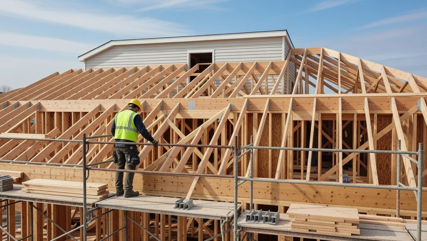 Residential roofing contractor at work
